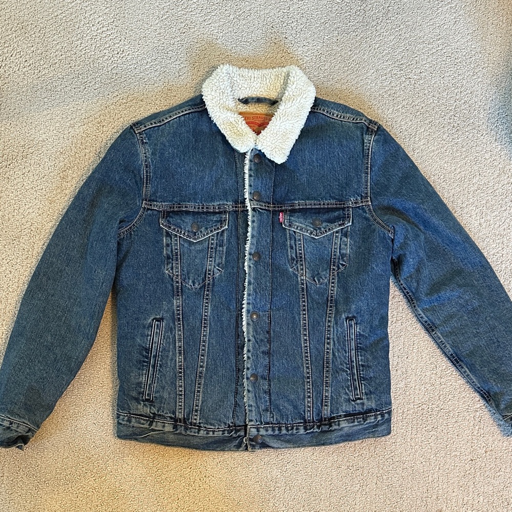 Levi's Blue Denim Jacket with White Sherpa Lining